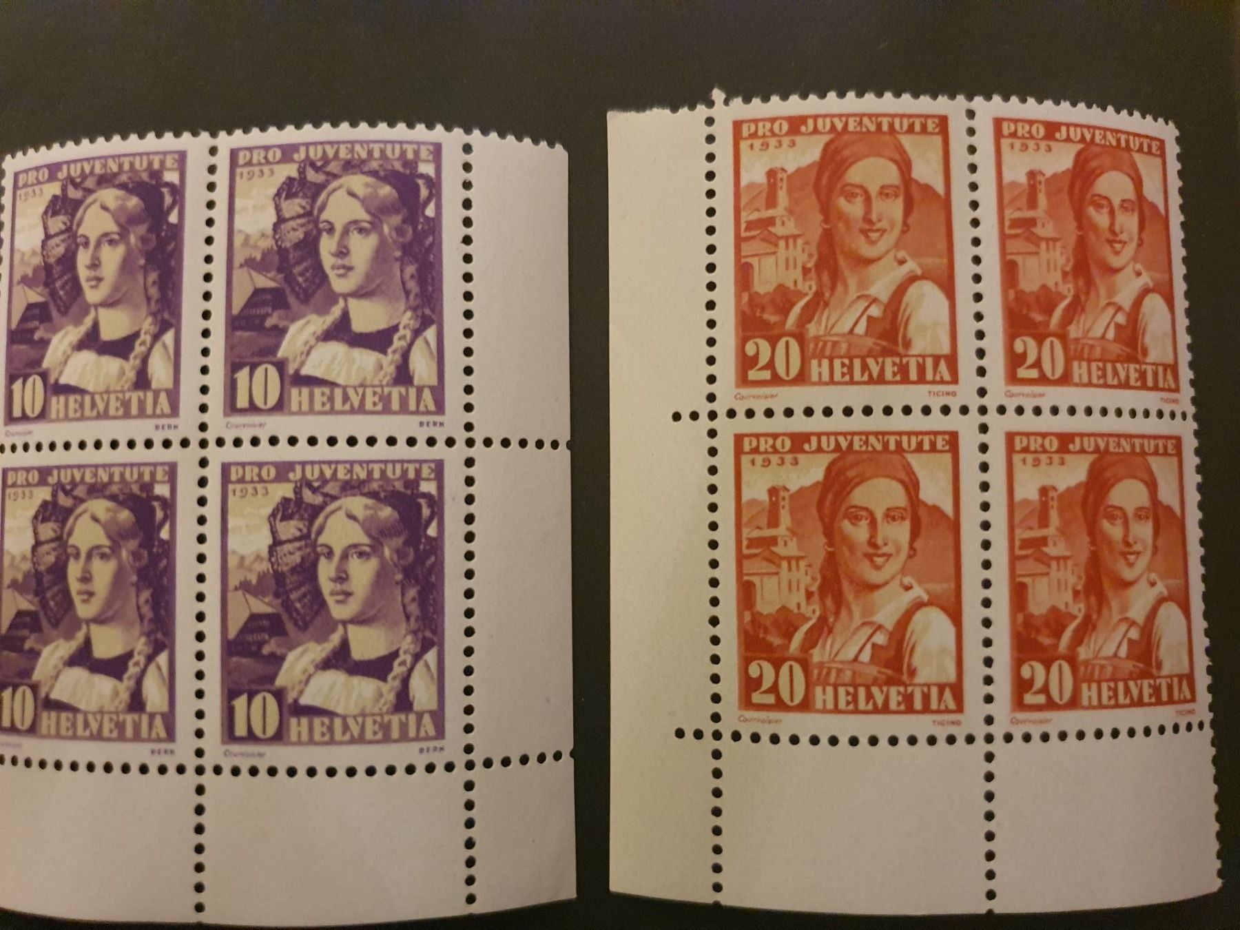 Tutti i francobolli: 1933 pro juventute 3x 4er postfrisch – Usato da Baden venduto da swiss-alps 2