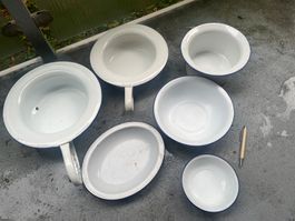 ab 1.- sechs Emaille Schüsseln Schalen Vintage Shabby