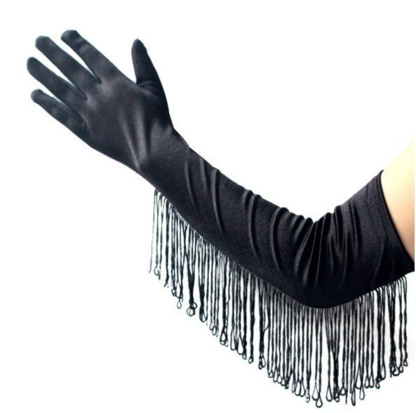 Guanti & manicotti: NEUE lange Handschuhe mit Fransen uni schwarz - 221925 – Nuovo (secondo la descrizione) da Küssnacht am Rigi venduto da Pidu5 1