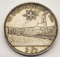 Pièce commémorative 5 Fr Suisse Tir Fédéral Fribourg 1881