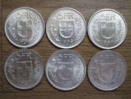 6 x 5 Franken  1965/66/67/67/69/69