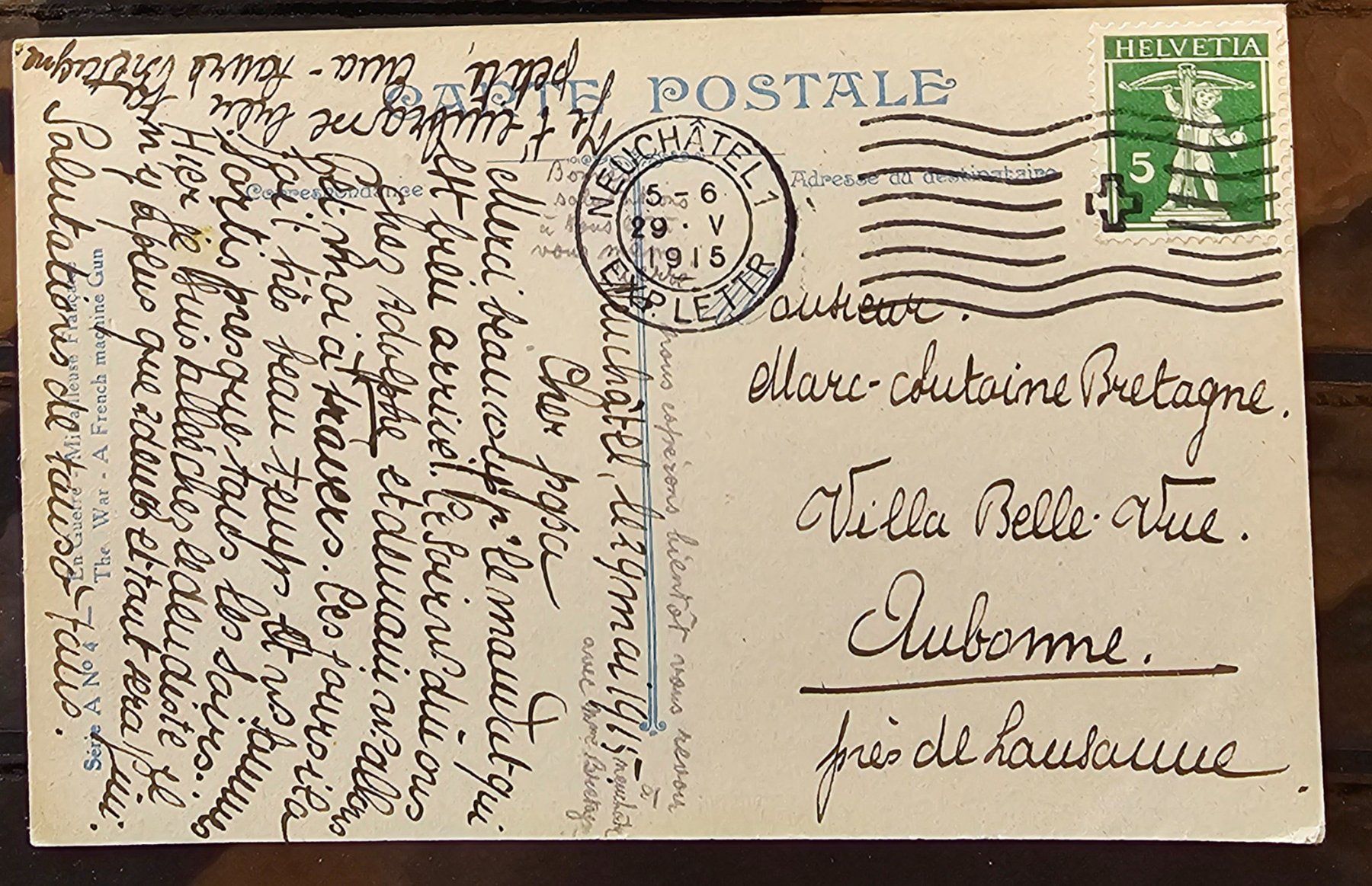 Cartoline postali: Carte miitaire - Mitrailleuse, 1915 – Usato da Les Valettes venduto da Nuba1 1