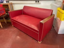 Art Deco Vinyl Sofa vintage Bettsofa mit Federkern Couch