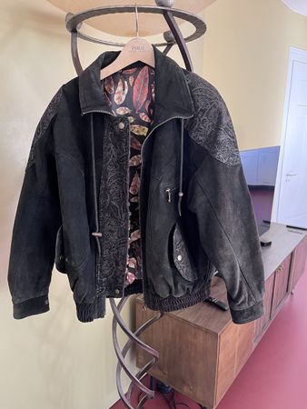 Vintage Lederjacke / Wildlederjacke – Dunkelbraun – Paisley