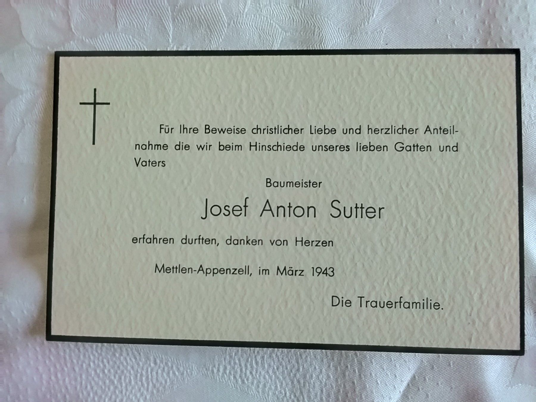 Ansichtskarten: Trauerkarten Wilhelima + Josef Anton Sutter Appenzell – Gebraucht aus Appenzell von lama19 2