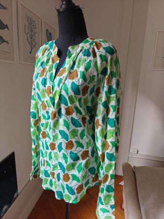 India gingko print cotton long sleeve blouse S/M