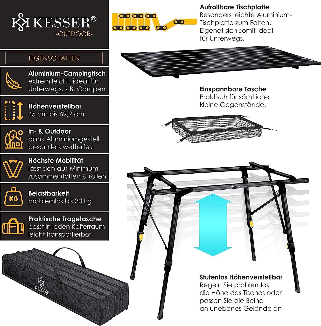 Tische: KESSER Campingtisch 90cm x 53cm Schwarz – Neu und originalverpackt aus Bottighofen von zaap 1