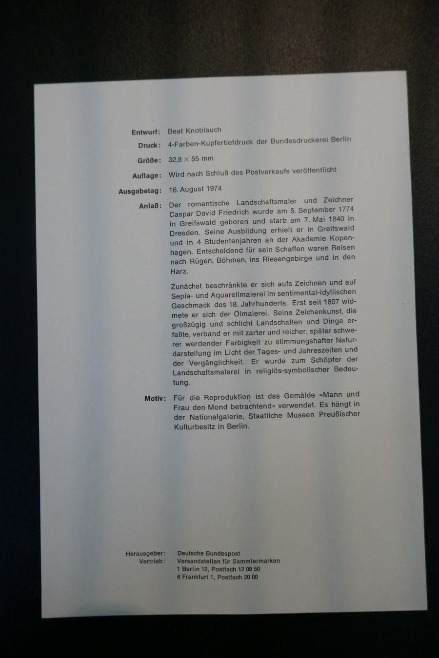 Tutti i francobolli: Ersttagsblatt Deutschland 1/1974 – Nuovo (secondo la descrizione) da Zumikon venduto da chv_w96q 2