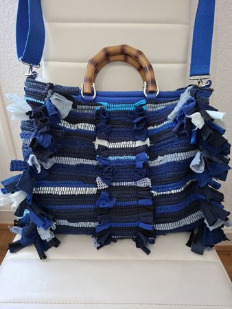 Sac à main Tamaris bleu, anses en bambou, parfait été!