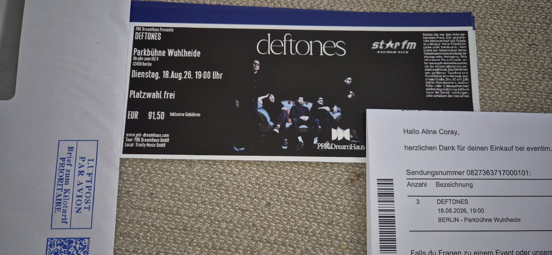 Billets: 3 Tickets für Deftones  – Neuf avec emballage d'origine à Fällanden par nic_v658