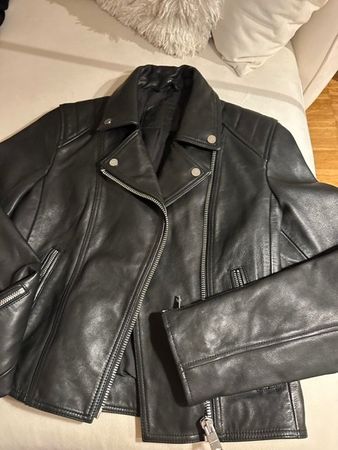 AllSaints Damen-Lederjacke. Größe: UK 10, US 6, EU 38