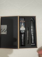 Uhrenarmband Leder schwarz 22 mm mit Faltschliesse neu