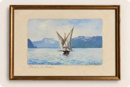 Tableau ancien « Barque sur le Léman » – C. Rochat