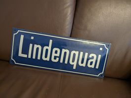 Emailleschild Lindenquai blau weiss 