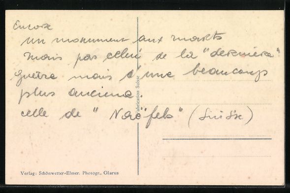 Cartoline postali: AK Näfels, Schlachtendenkmal – Usato da Berlin venduto da bartko-reher 1