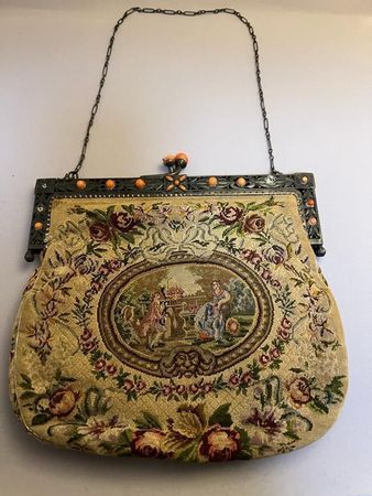 Sac Bag Tasche Art Deco tapisserie antique rare