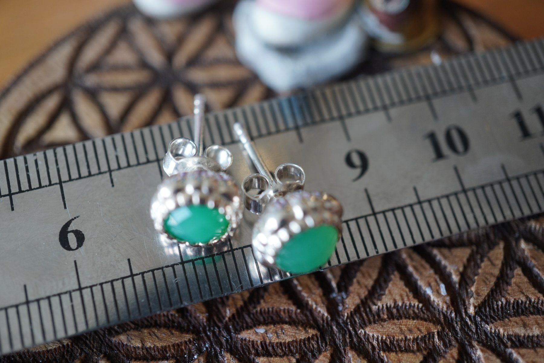 Orecchini pendenti & Orecchini a lobo: Chrysopras    Ohrstecker 8mm Blume Edel 925silber – Nuovo e nell'imballaggio originale da Eschenbach SG venduto da topstone 3