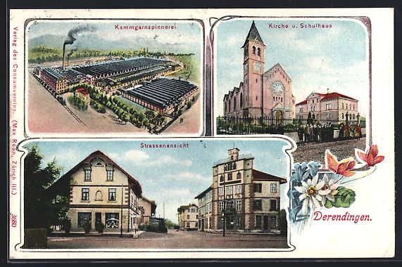 Ansichtskarten: Derendingen, Kammgarnspinnerei, Kirche u – Gebraucht aus Berlin von bartko-reher