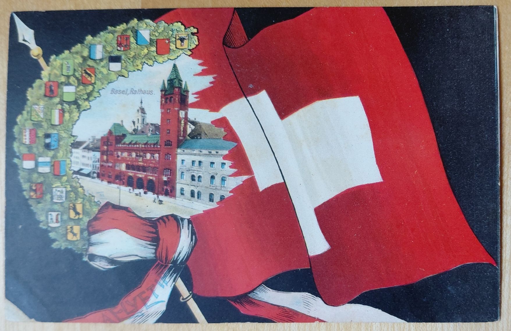 Cartoline postali: 4 antike Ansichtsarten Basel mit Schweizer Fahne, 1909 – Usato da Trogen venduto da Limboo 1