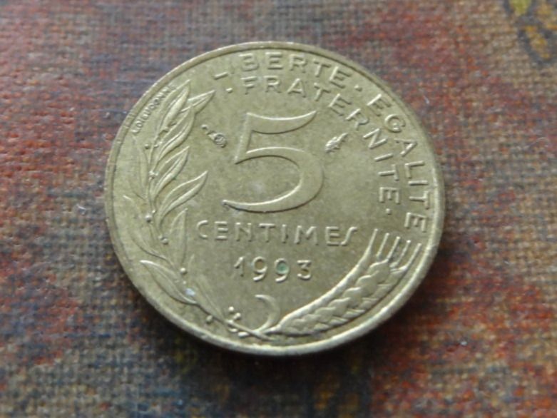 Alle Münzen: FRANCE  5 Centimes  1993 – Gebraucht aus Romanel-sur-Lausanne von Swift13