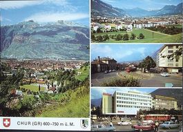 4-Bild-AK CHUR Auto - Chur-Arosa-Bahn