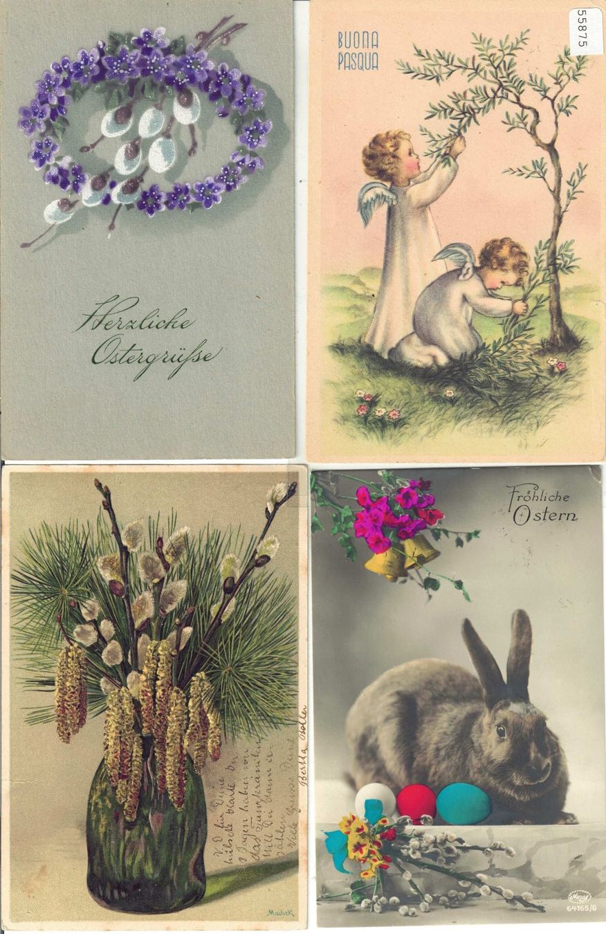 Cartoline postali: 4 AK - Frohe Ostern - Joyeuses Paques – Usato da Ettingen venduto da Kartenplanet