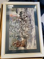 Gerahmtes Kreuzstichbild Winterlandschaft mit Huskys!