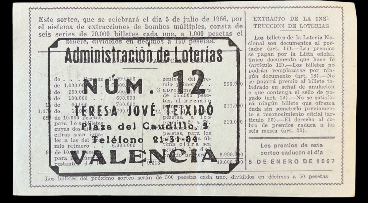 Banconote: Spanien Lotterielos 1966 – Usato da Winterthur venduto da Numismatica-Vitu 1