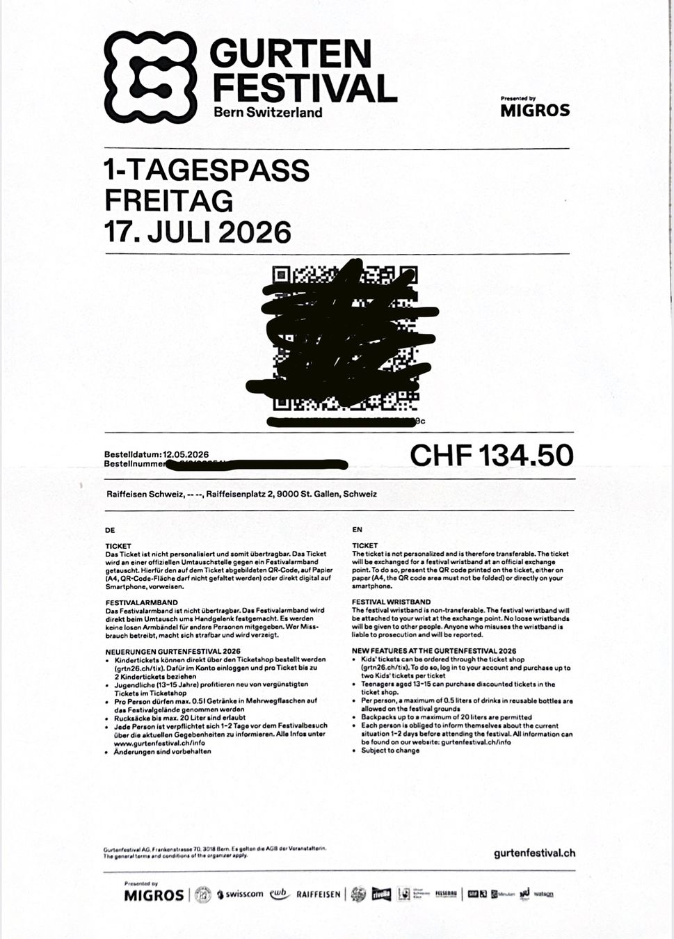 Biglietti: Gurtenfestival Freitag Ticket – Nuovo (secondo la descrizione) da Winterthur venduto da sab_9qhb