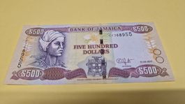 Seltene Jamaika 500 Dollar Banknote - Jahr 2017,