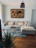 LED Weltkarte aus Holz & Metall  Designer Wandbild