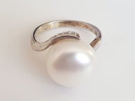 Perlenring Silber vergoldet 925 mit Zirkonia Gr 18,2 mm