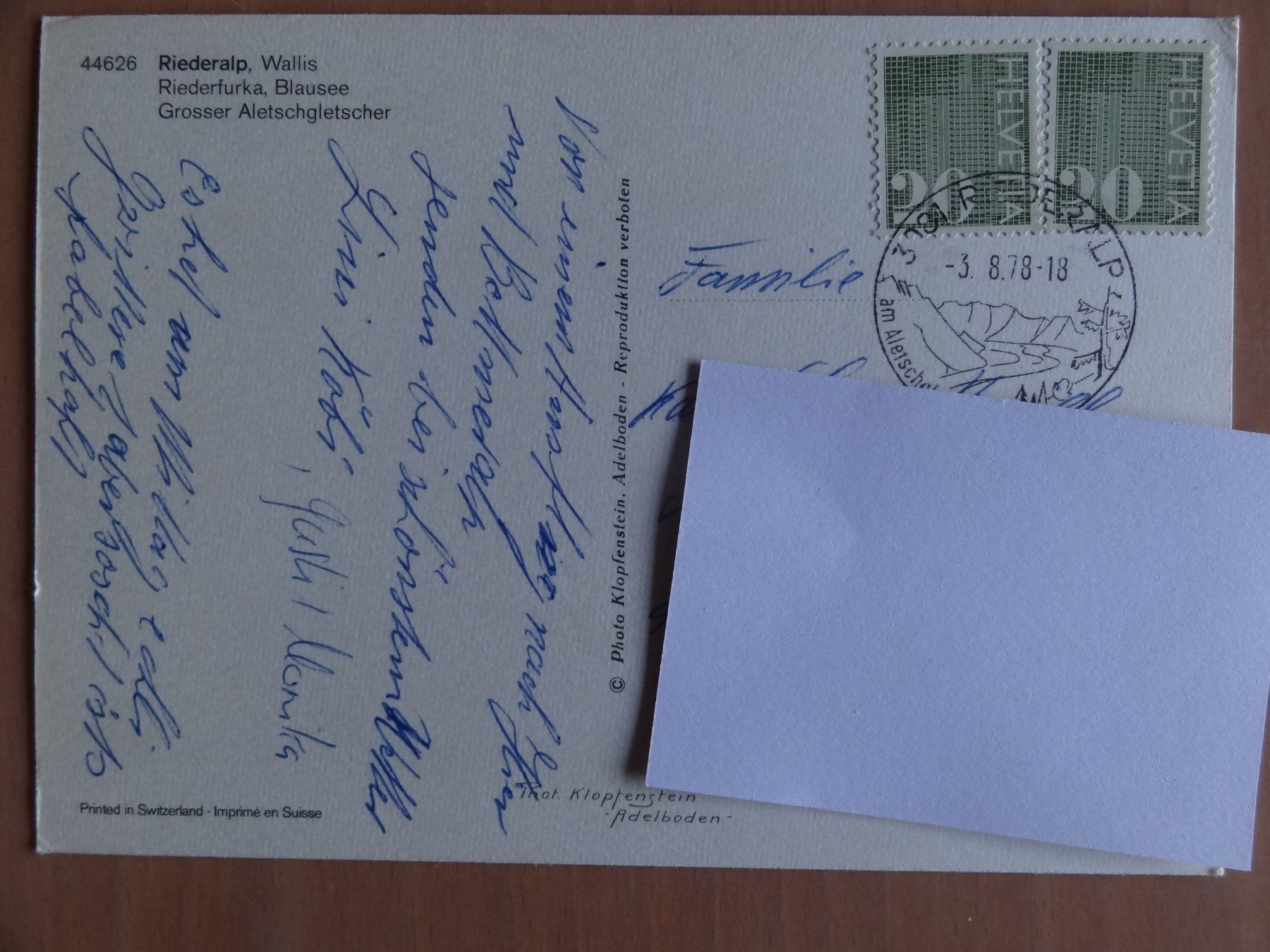 Cartoline postali: Riederalp - Wallis - 1978 – Usato da St Léonard venduto da Riglin 1