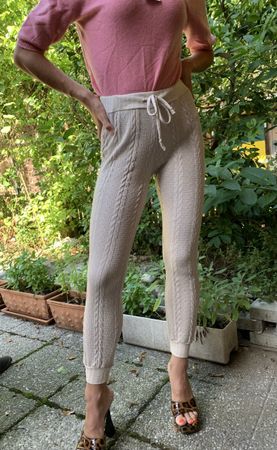 Pantaloni -cotone a maglia beige con treccia tgS/L