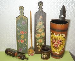 6 x kunstvolle Blumenmalerei auf Holz