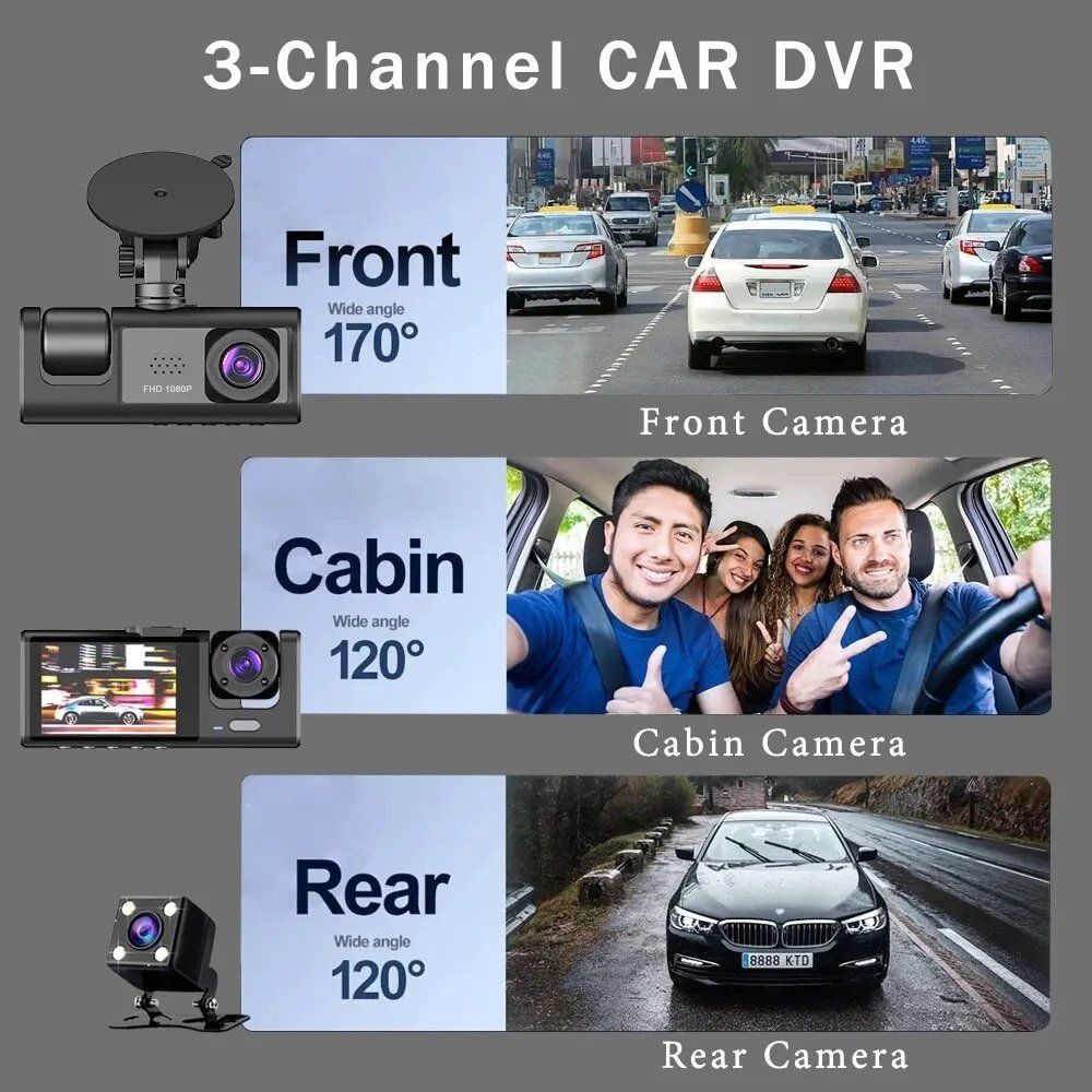 Action Cam: Auto Dashcam-Camcorder Kamera-Dvr-Recorder 3-Objektiv – Neu und originalverpackt aus Genève von Top-Trend 8