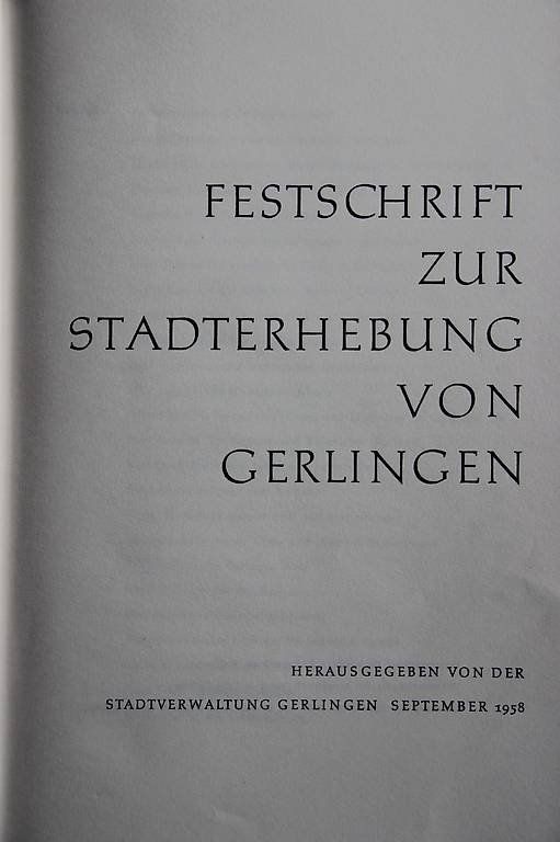 Bücher: Stadt Gerlingen - Festschrift 1958 – Gebraucht aus Hermetschwil-Staff von Starbliggi 2