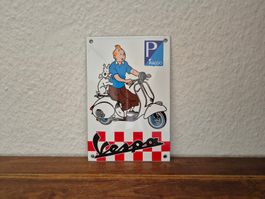 Emailschild Vespa Roller Tim & Struppi Emaille Schild Retro