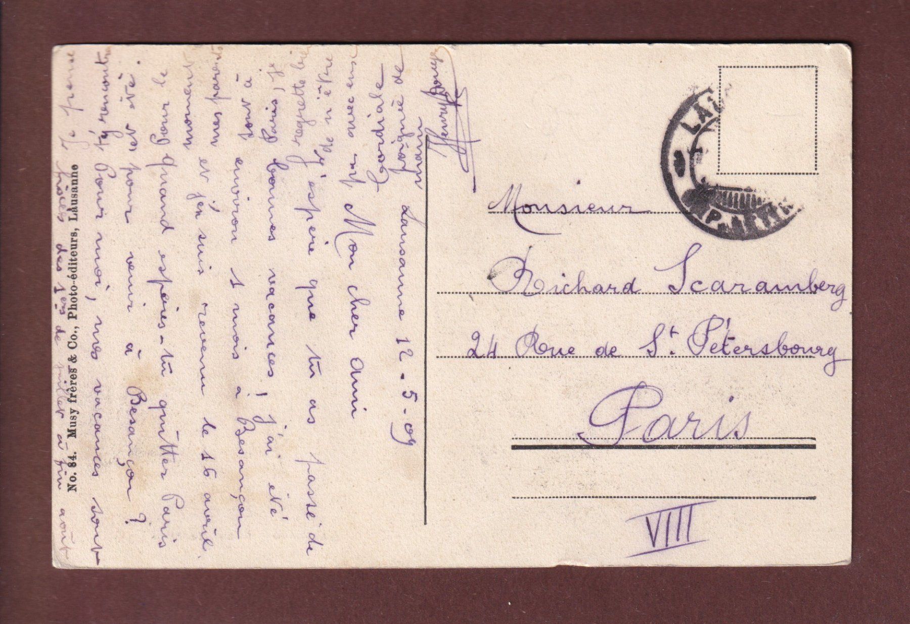 Ansichtskarten: LAUSANNE - Ecole Normale - 1909 – Gebraucht aus Pully von nicecards 1