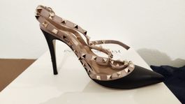 Valentino Rockstud Pumps Leder Schwarz/Beige Grösse 38.5