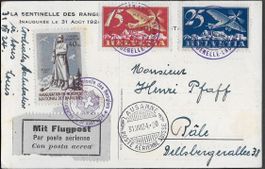 1924 Sonderkarte Rangiers Lausanne F3 + F5 + Vignette ab 1.-