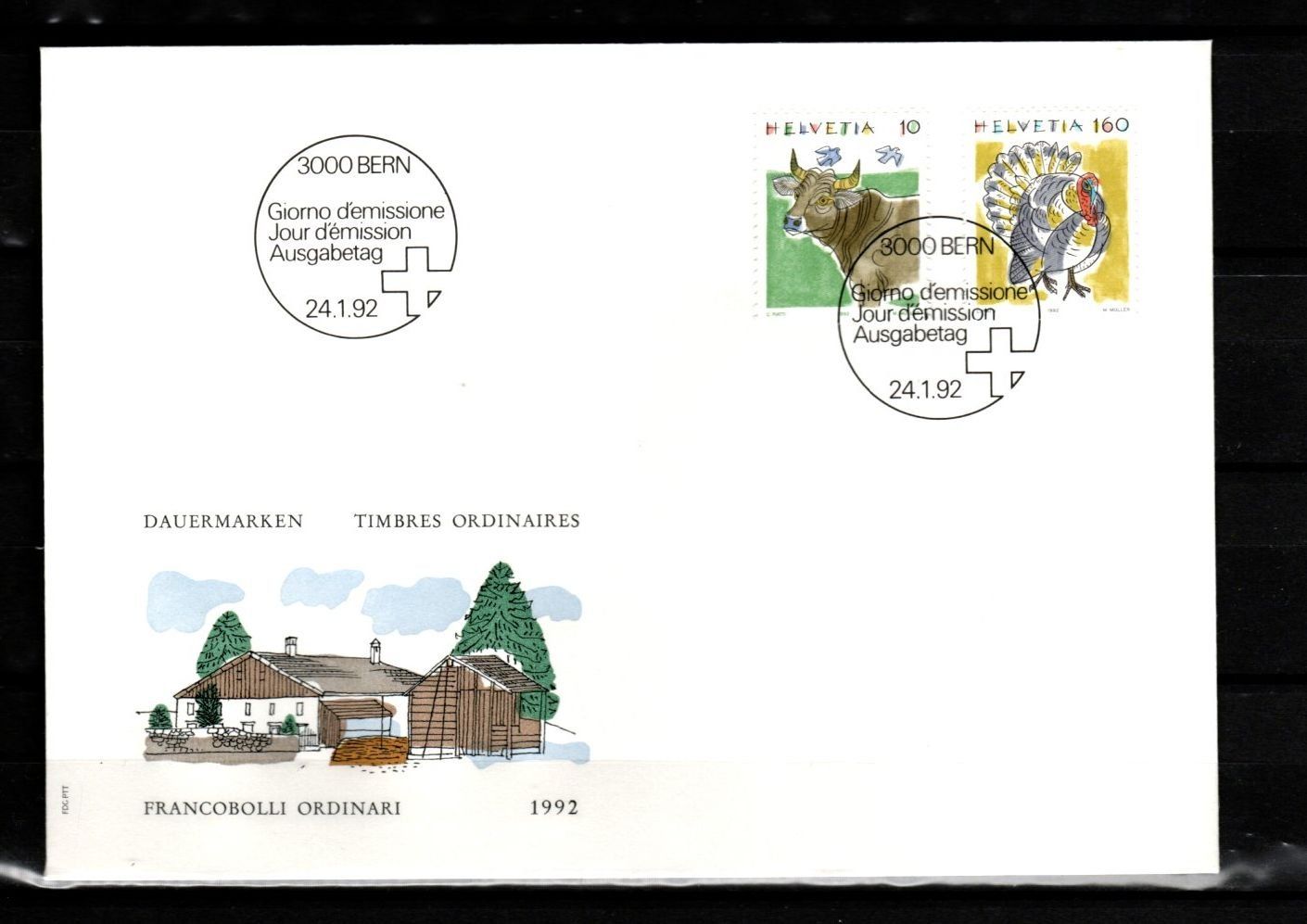 Tutti i francobolli: 1990/93  FDC / Tiere / Kuh + Truthahn – Usato da Schaffhausen venduto da poststamp