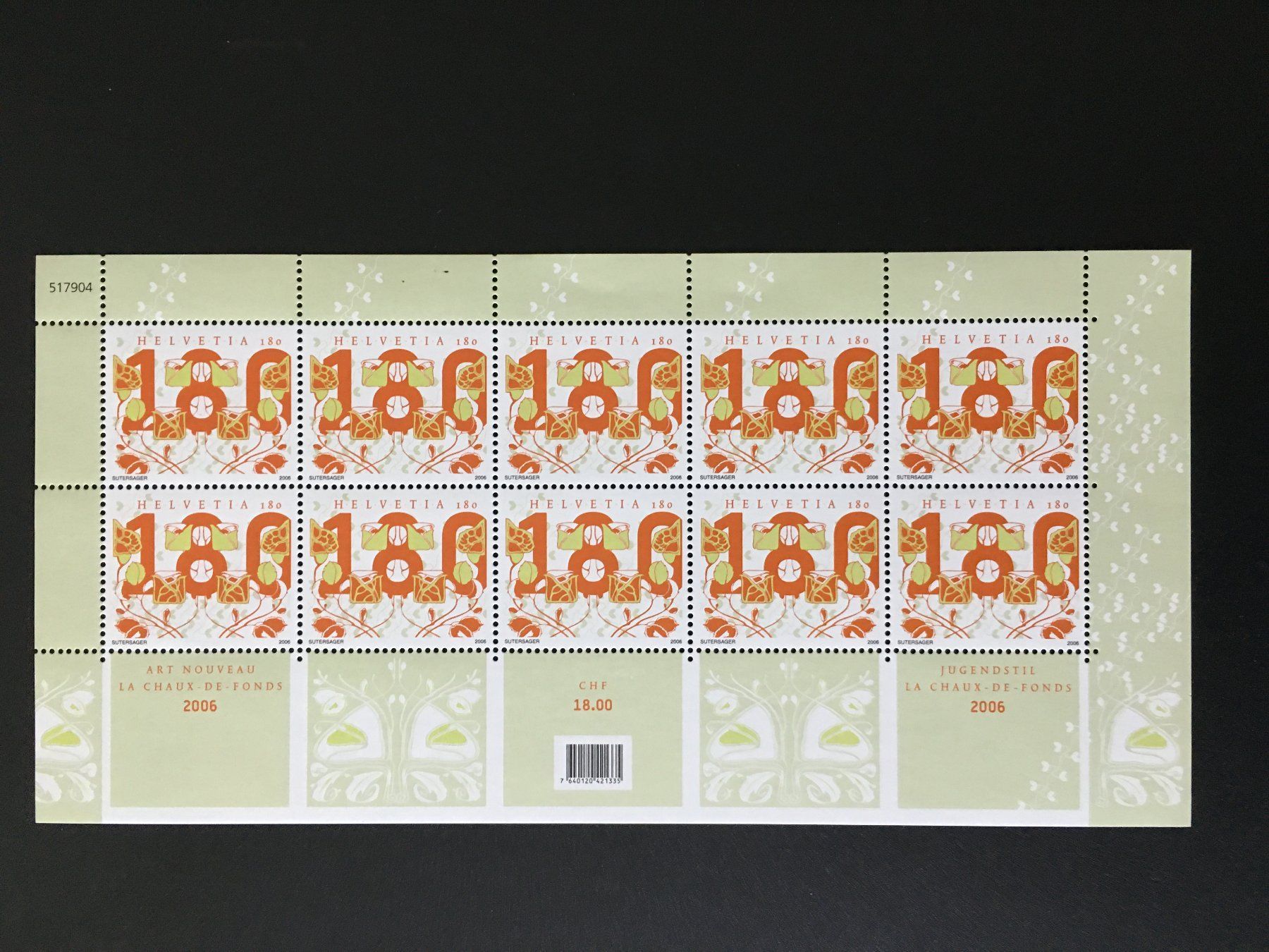 Tous les timbres: Kleinbogen  2006 Jugendstil ** ZNr 1191 postfrisch – Neuf (Voir description) à Niederrohrdorf par leni29