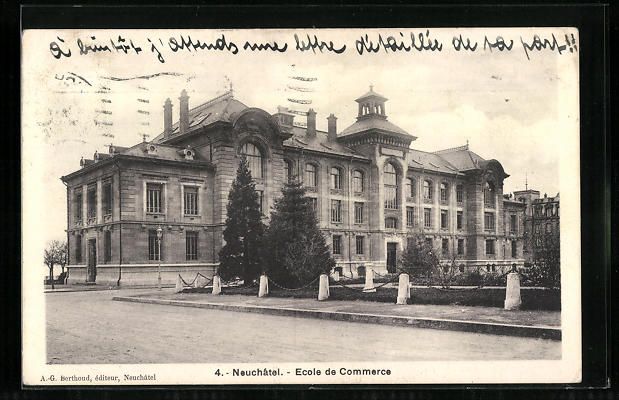 Cartoline postali: AK Neuchâtel, Ecole du Commerce, 1918 – Usato da Berlin venduto da bartko-reher