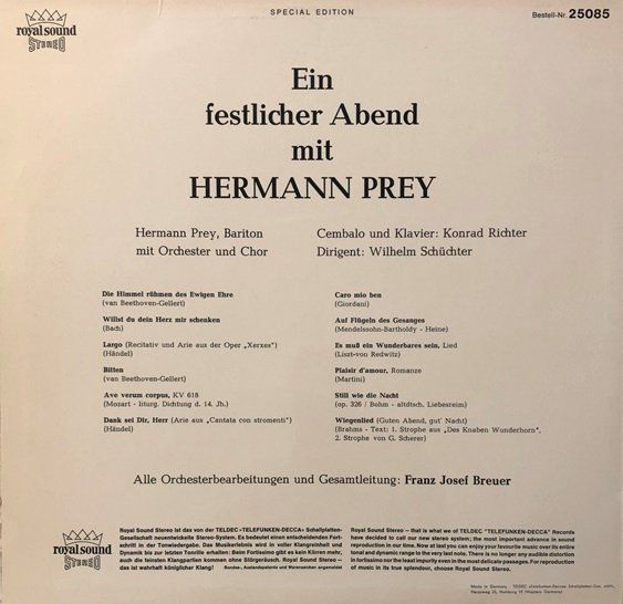 Dischi in vinile: Ein festlicher Abend mit Hermann Prey (LP) – Usato da Grüningen venduto da azulamarillo_vinyl 1