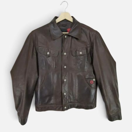 Veste / Blouson en Cuir Marron LONG – Taille M / 46