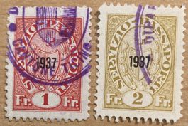 2 Fiskalmarken Kanton Tessin TI - Servizio Passaporti 1937