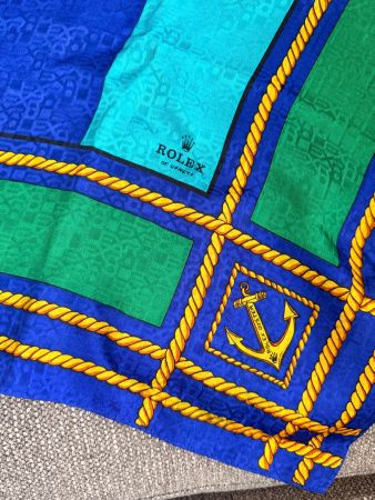 Seidentuch Rolex Oyster Anker blau grün guter Zustand