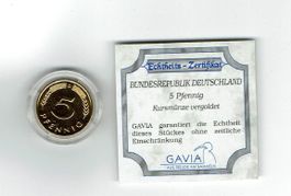 BRD 5 Pfennig 1986-D 24 Karat vergoldet