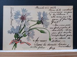 Ganzsache, Farbenlichtdruck, Strauss blauer Kornblumen
